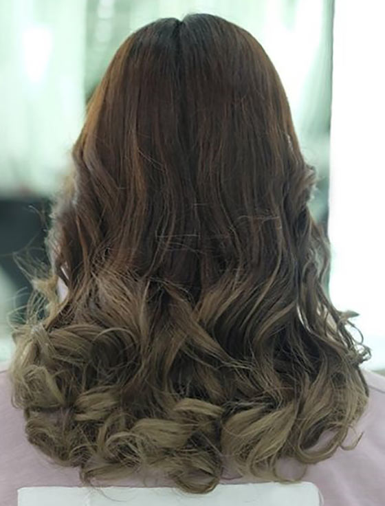 Walnut cappuccino ombre on lower half curls