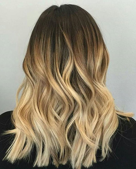 Warm or cool blonde ombre blunt cut ends for an edgy look